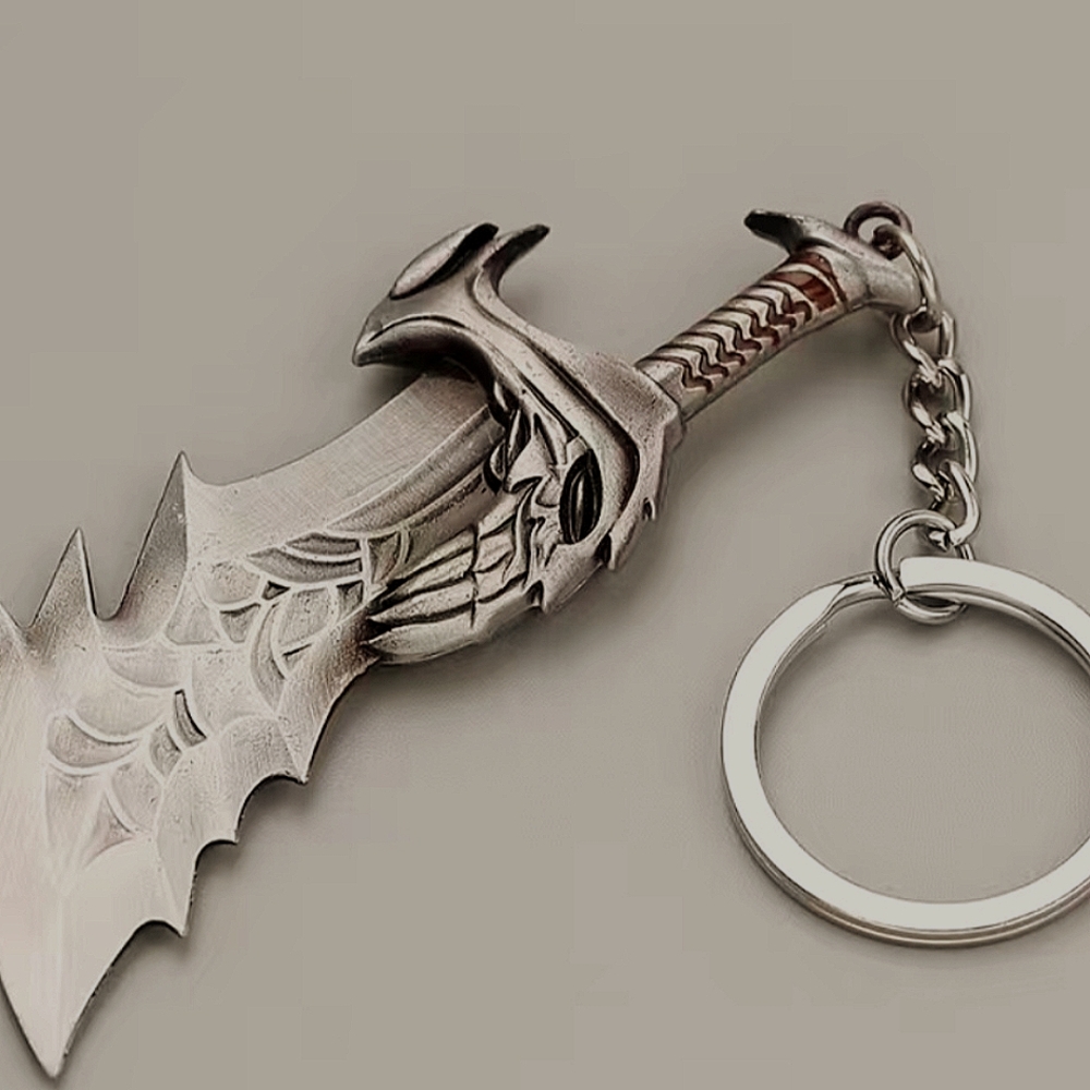 Silver and Reddish Brown Sword Keychain